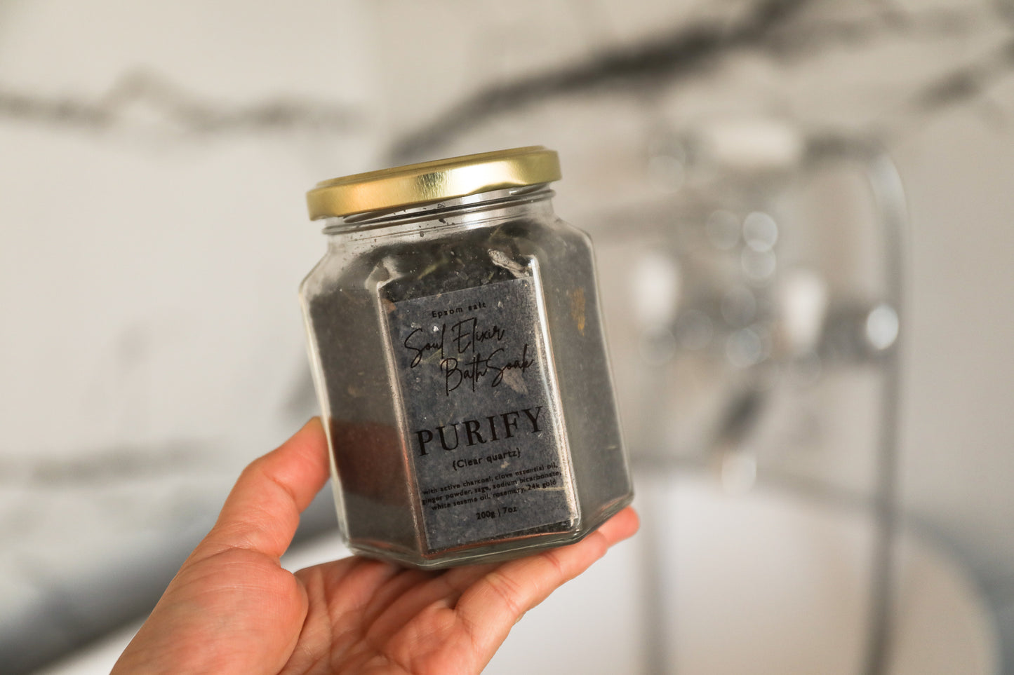Soul Elixir Bath Soak { Purify } Epsom Salt | Clove |  Clear quartz | Dried sage & rosemary