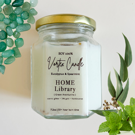 VORTEX Candle { Home Library }  | Eucalyptus × Spearmint + Green Aventurine